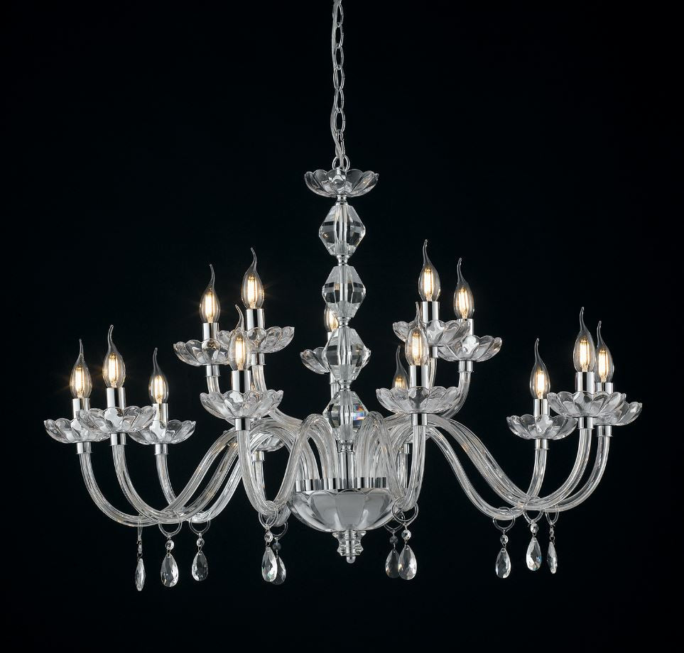 Sospensione 15 luci in cristallo finitura cromo 15XE14 non incl. RIFLESSO Sospensione 15 luci in cristallo finitura cromo 15XE14 non incl. RIFLESSO
